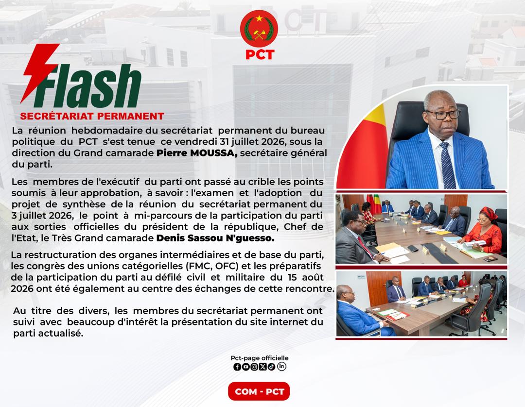 Réunion du Secrétariat Permanent du PCT : Examen de l'actualité politique et préparatifs du 15 août 2026